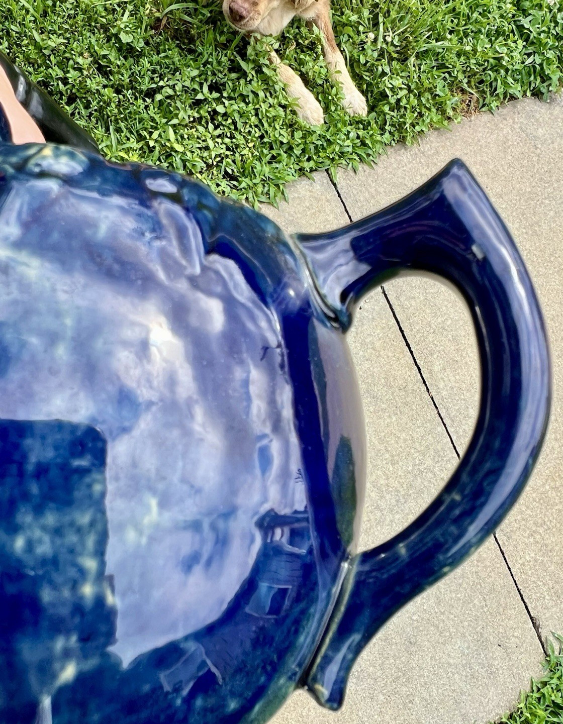 Cobalt Blue Yellow Ware Tea Pot 19th Century American Rare Blue Glaze Circa 1880