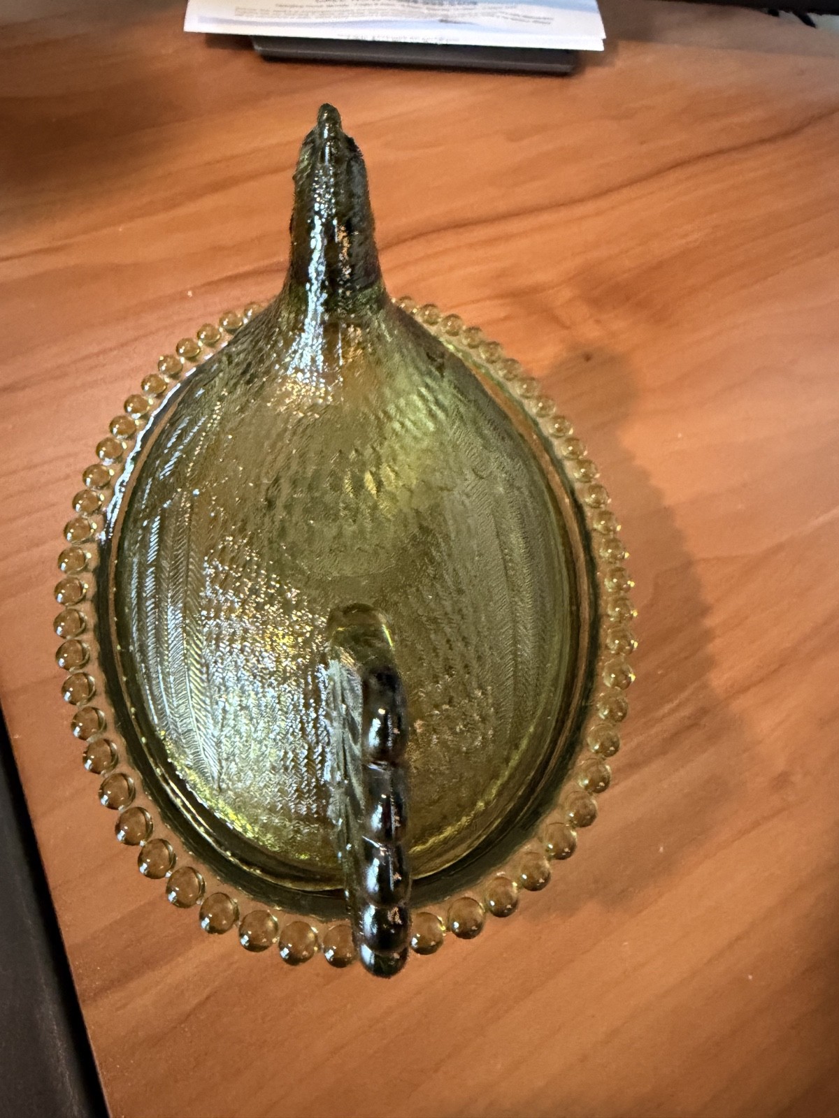VTG * Indiana Glass * GREEN * Hen On Nest Covered Candy Dish * Carnival