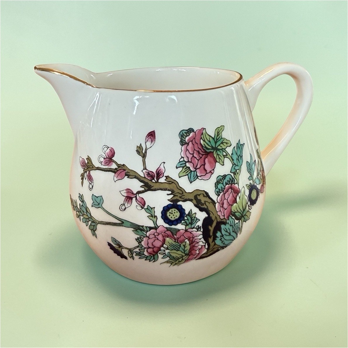 Sofon Nelson England Floral Ceramic Creamer Glossy Pottery White Pink Green Blue