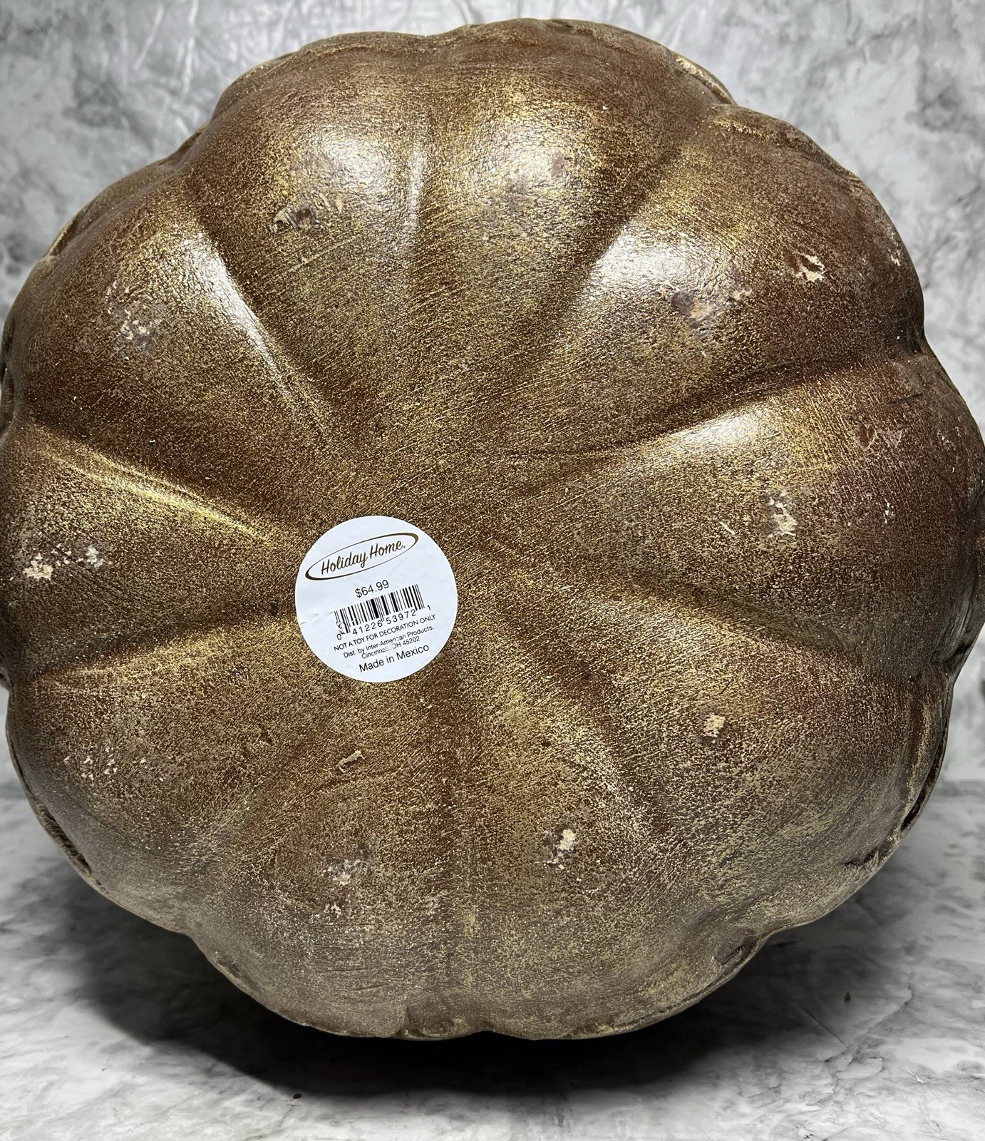 Holiday Home Pottery Large Pumpkin Autumn Outdoor Indoor Glitter Brown Luminary