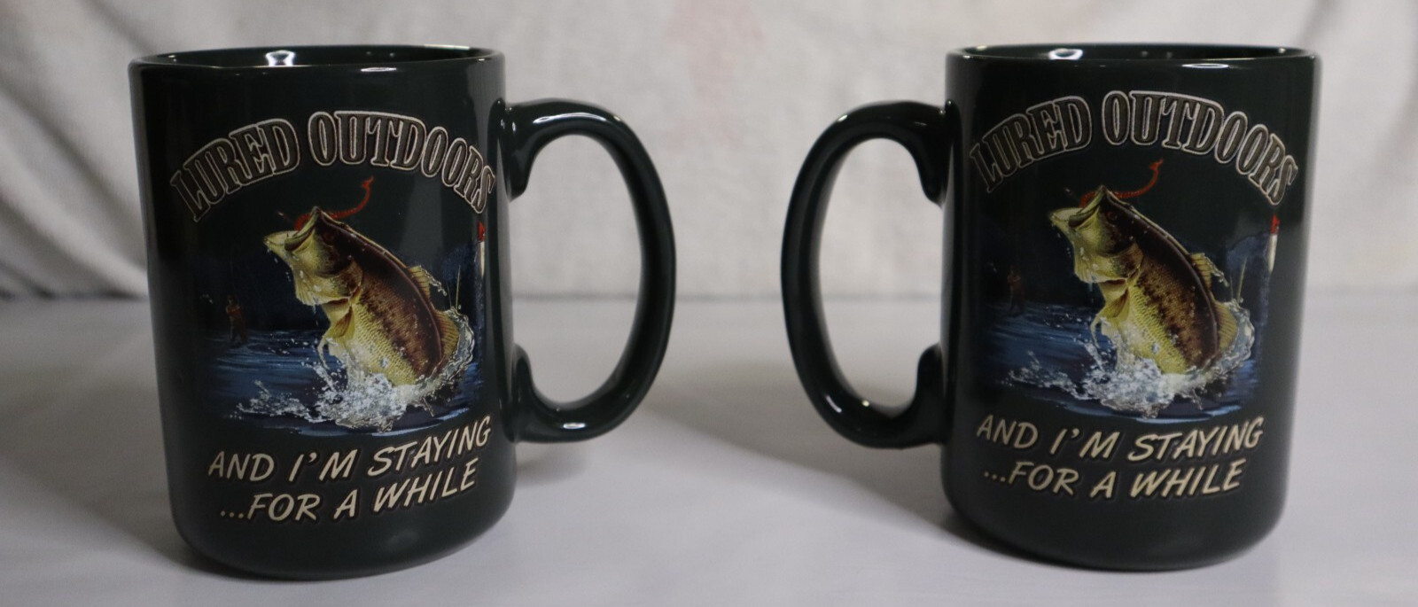 Coffee Mugs Set of 2 Fisherman Outdoor Funny Quote Green Ceramic
