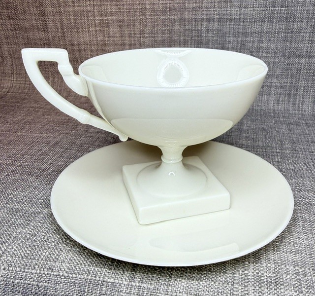 Lenox American Belleek Cup and Saucer Art Deco Style, Ivory Bone China