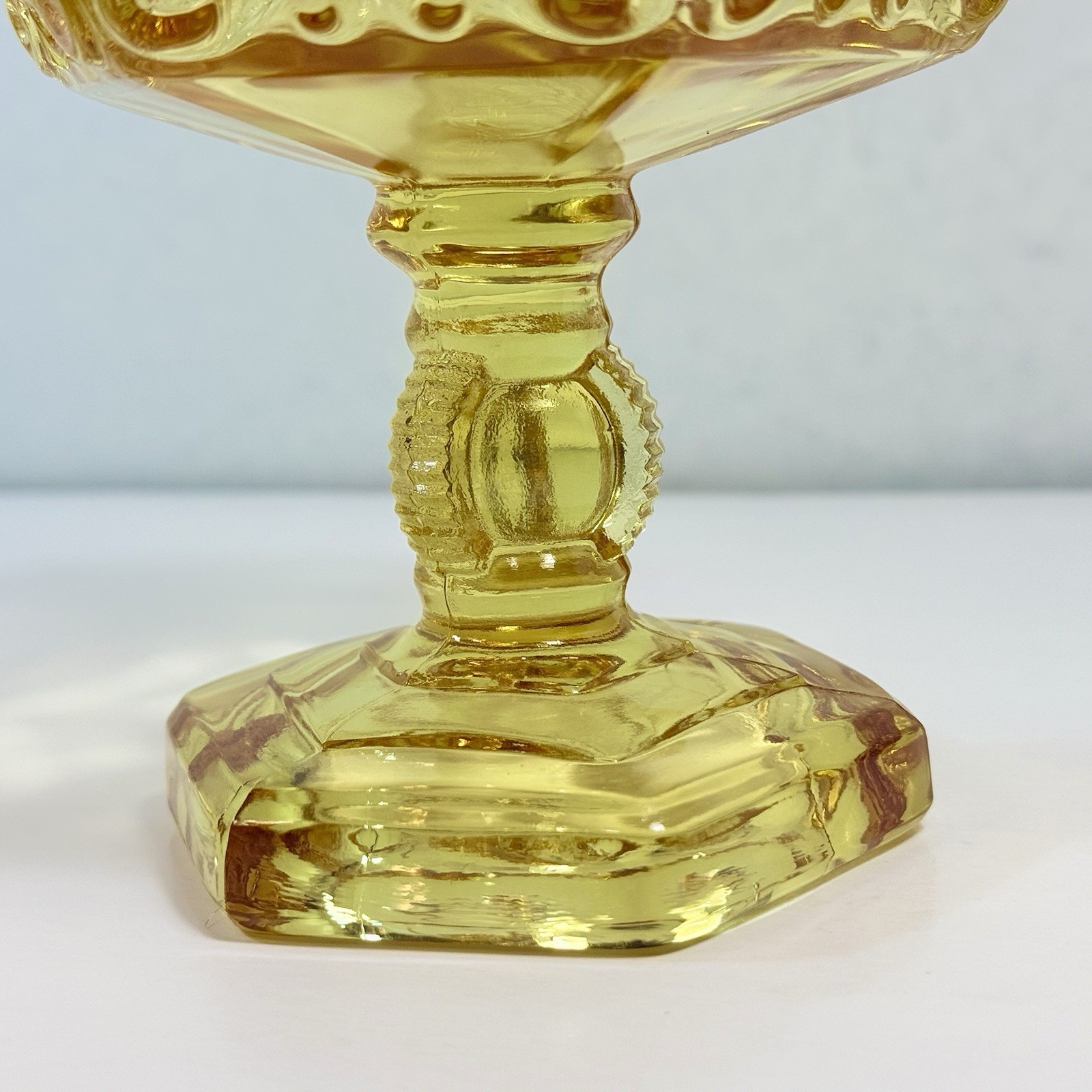 VTG Imperial Glass Atterbury Scroll Pedestal Compote Candy Dish Lid Hexagon EUC!