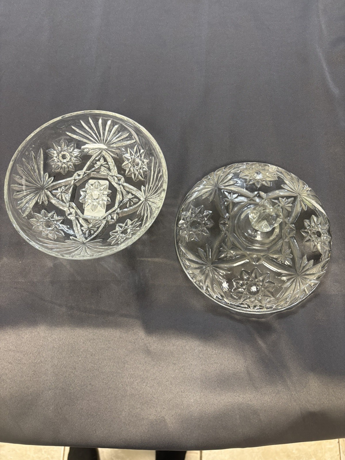 Anchor Hocking Candy Dish With Lid Rested glass Early American Star Pattern 7”