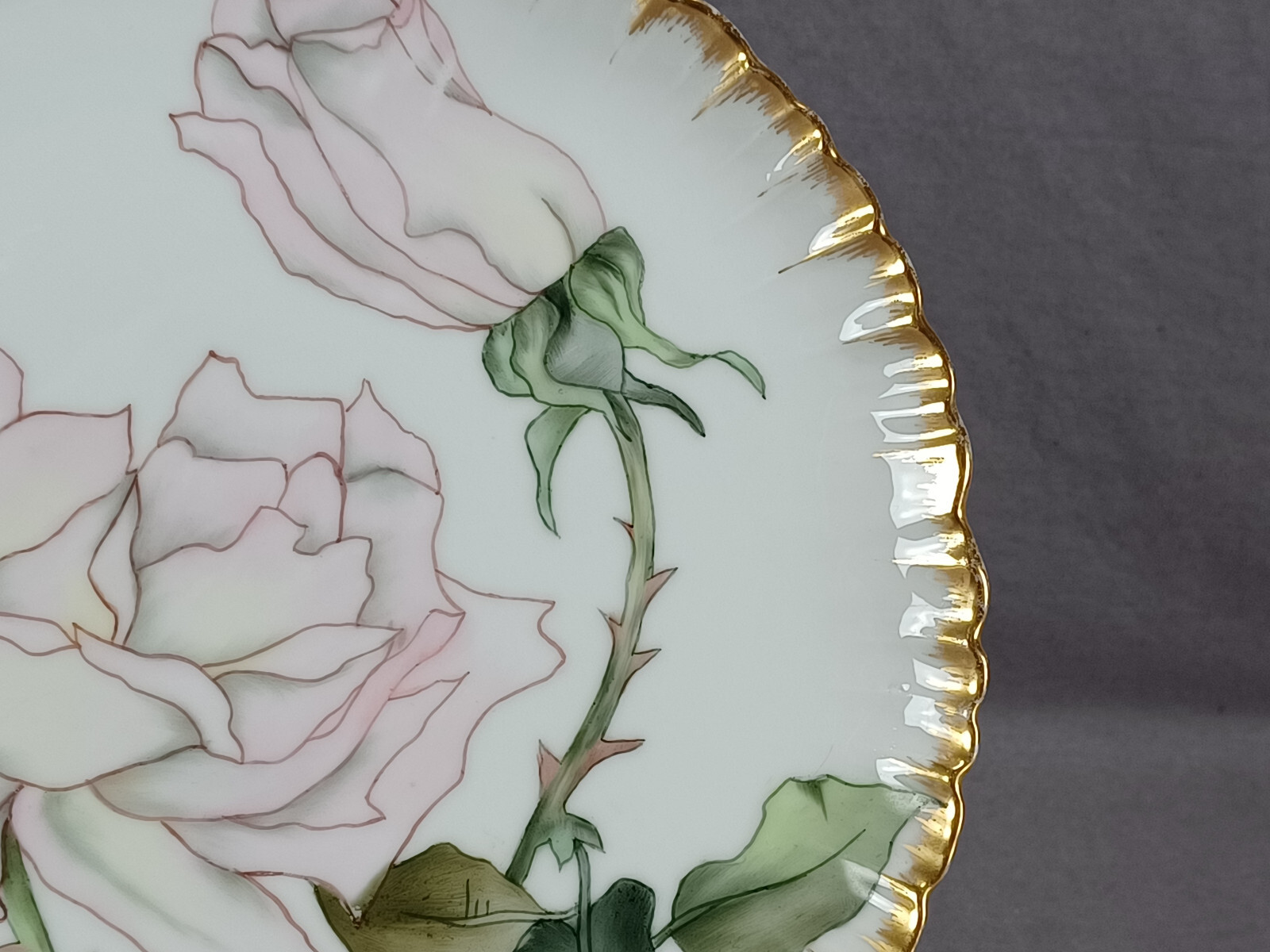 GDM Limoges Hand Painted Large Pink Rose & Gold 8 1/8 Inch Plate C.1891