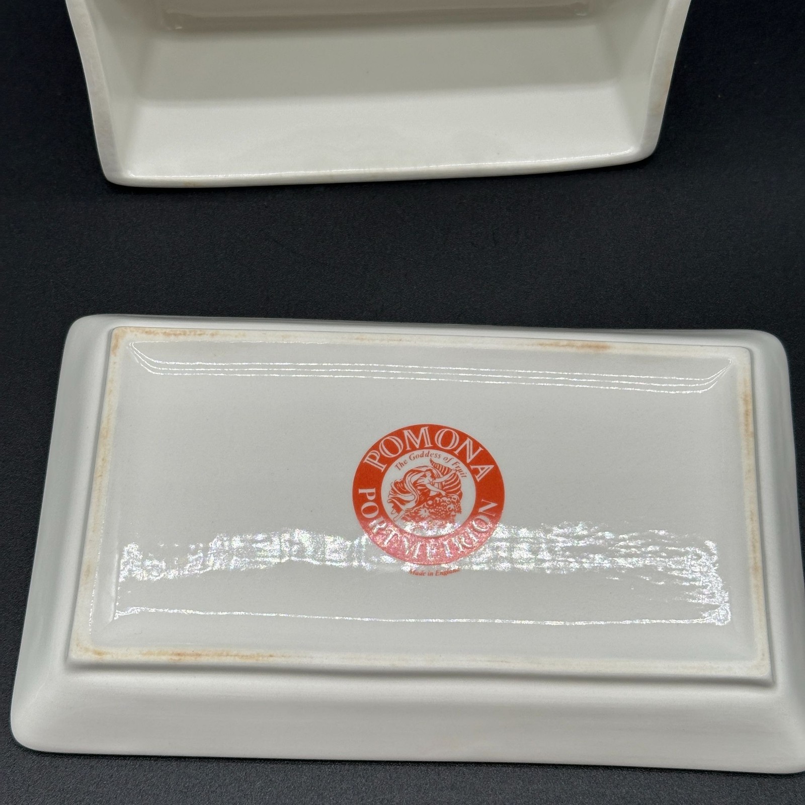 Portmeirion POMONA Wilmot’s Early Red COVERED BUTTER DISH Goddess of Fruit 2 Pc
