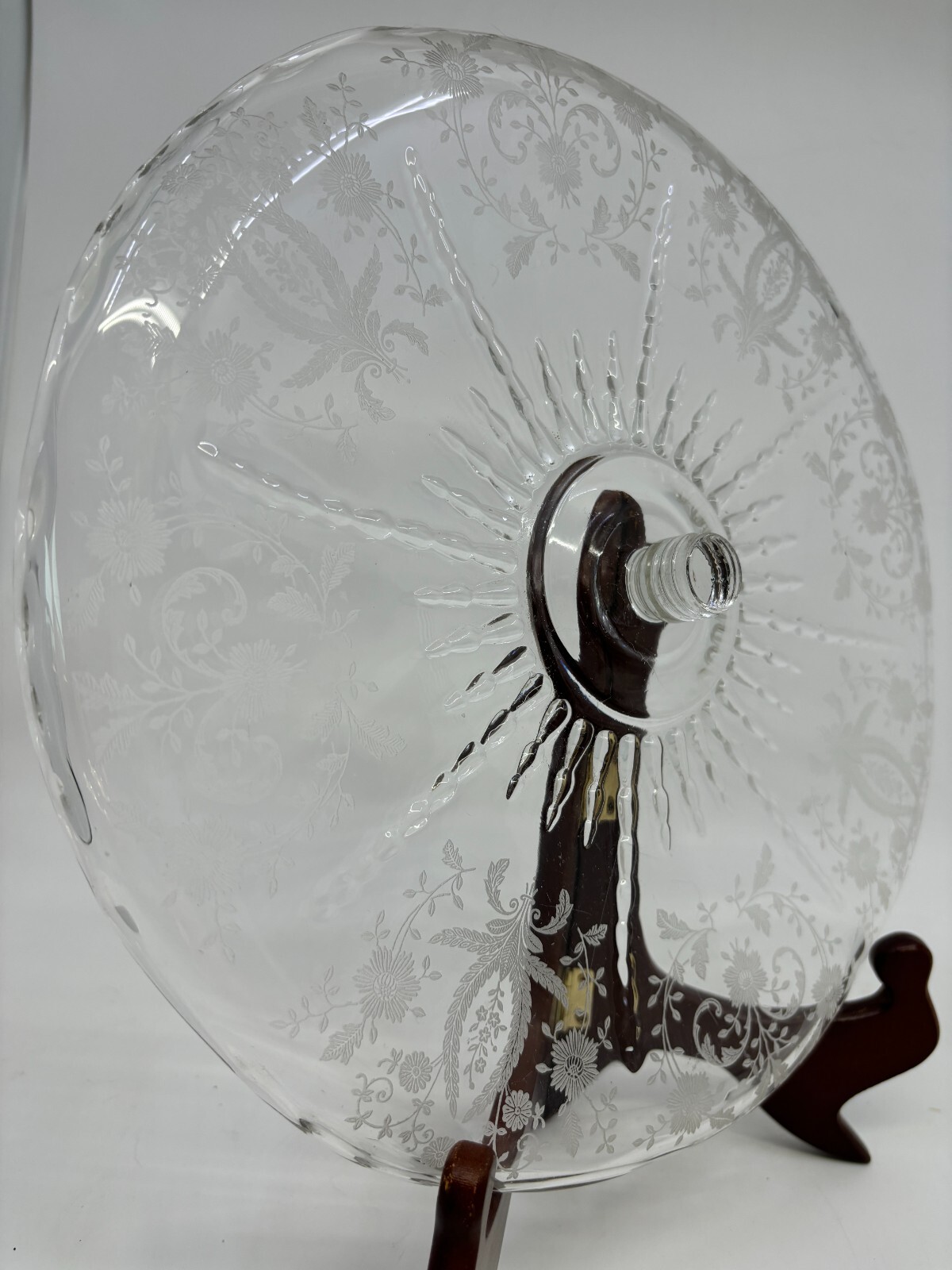 Vintage 1936-39 New Martinsville Radiance Etched Glass Prelude Cake Server w Peg