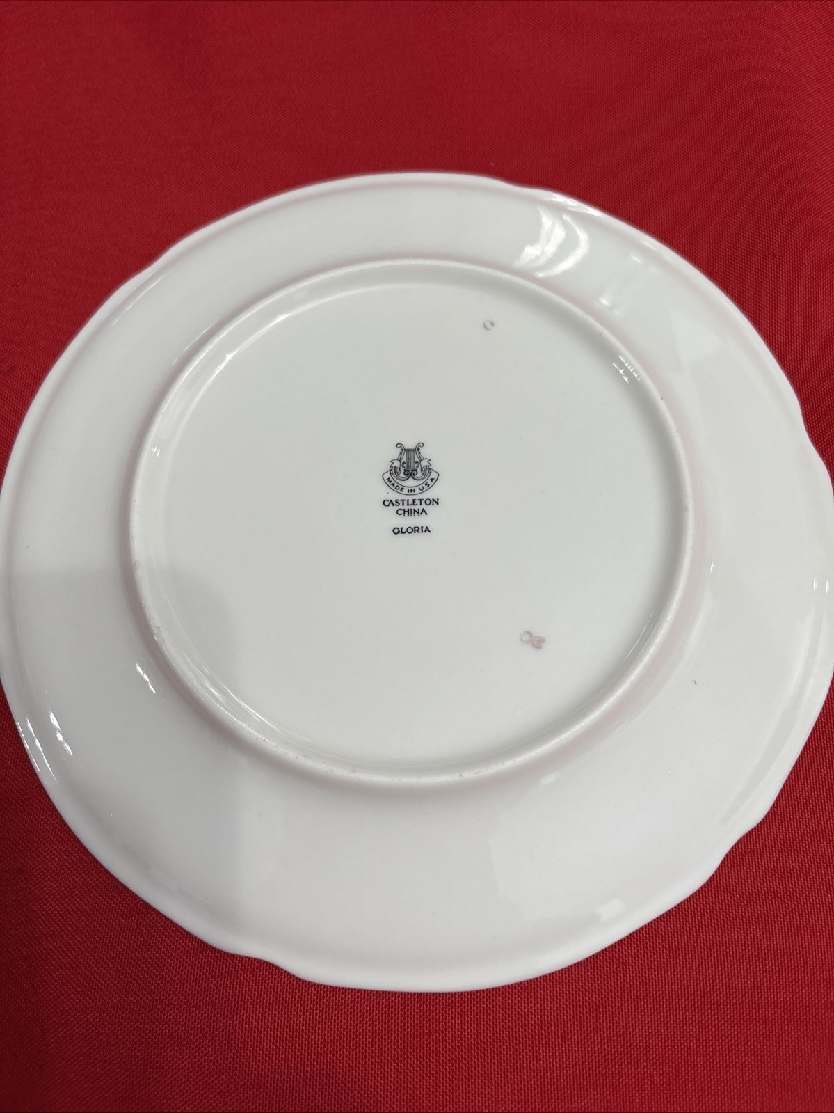 Castleton China Gloria 8″ Salad Plate Blk Rose Gold Trim W/ Blue Pinstripe