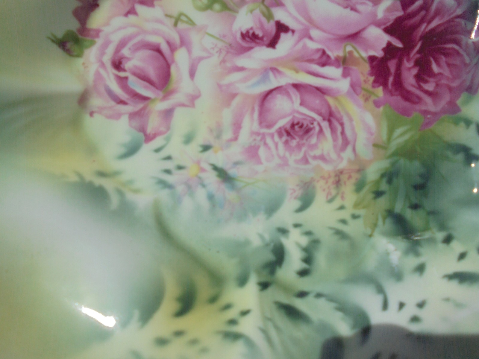 Antique RS Prussia Porcelain Deep Bowl Pink Roses Acorn Mold 10″