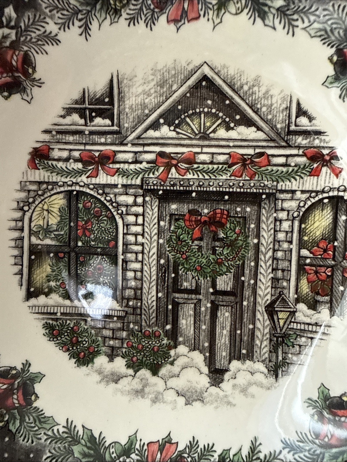 Set 4 Royal Stafford Christmas Home Door Wreath Bowl Cereal Soup 7″ NWOT Disc
