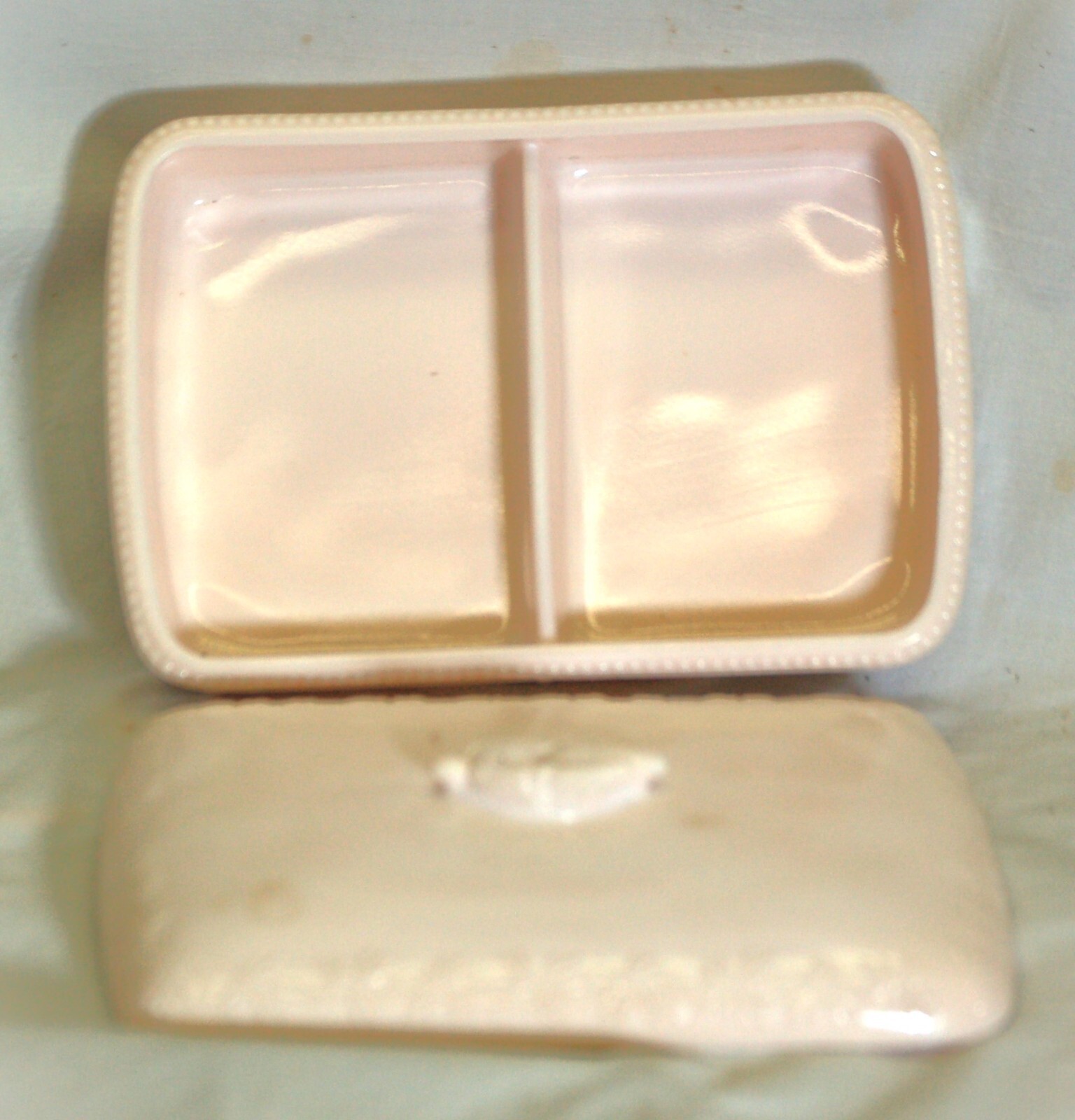 Jeannette Cigarette Box Butterfly Shell Pink Milk Glass