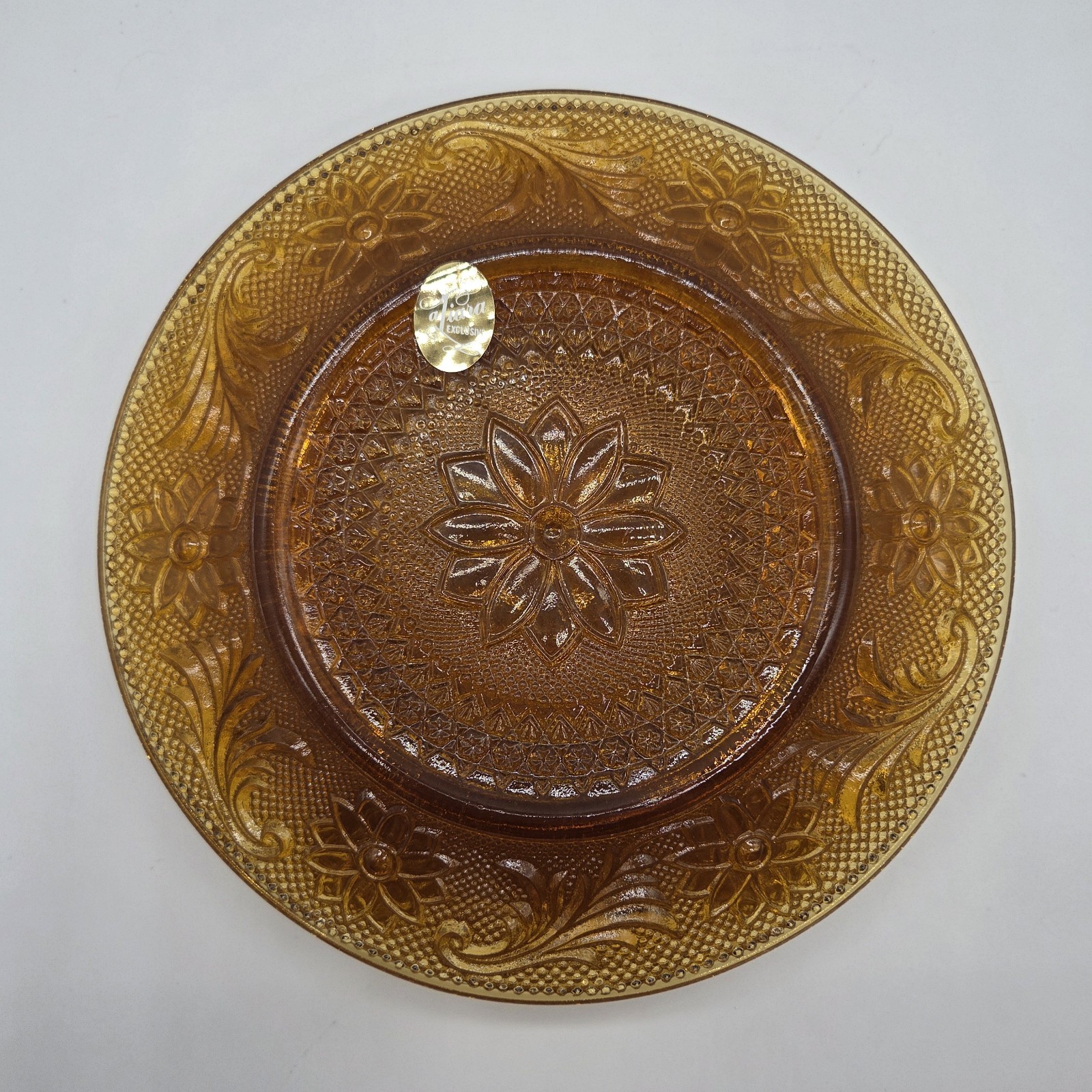 Set of 4 Vintage Tiara Amber Indiana Glass Sandwich Salad Plates