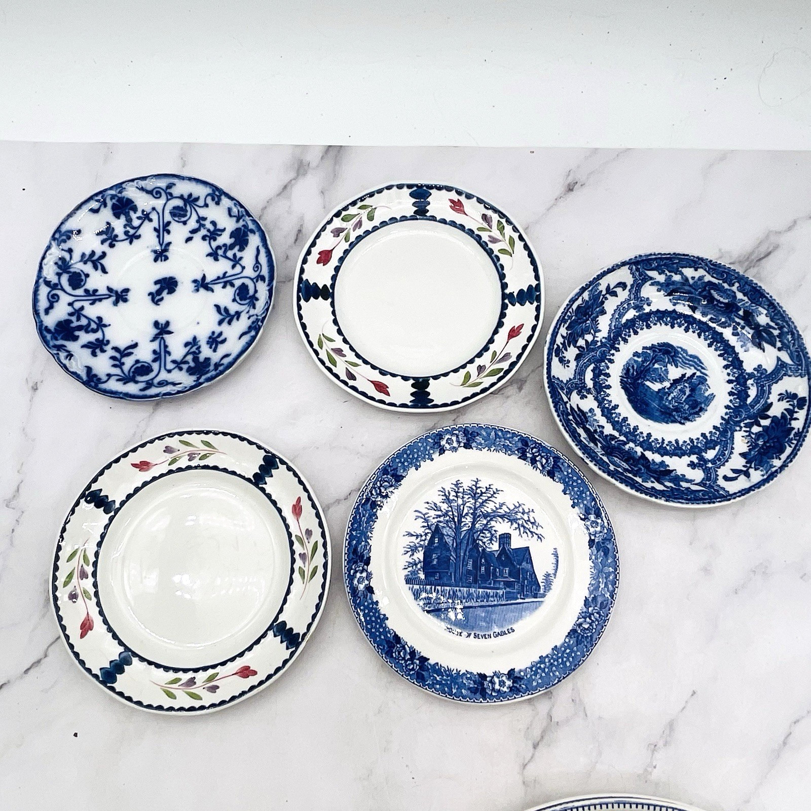 Set of 13 Vtg Atq Blue & White Plates Wall Collage Display Decor Mostly England