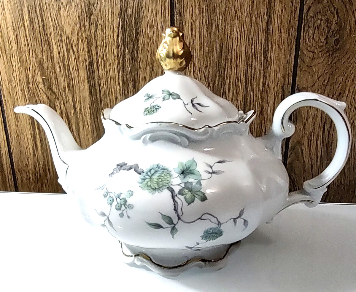 Vintage Mitterteich Bavaria Germany Green Ming Tea Pot Teapot