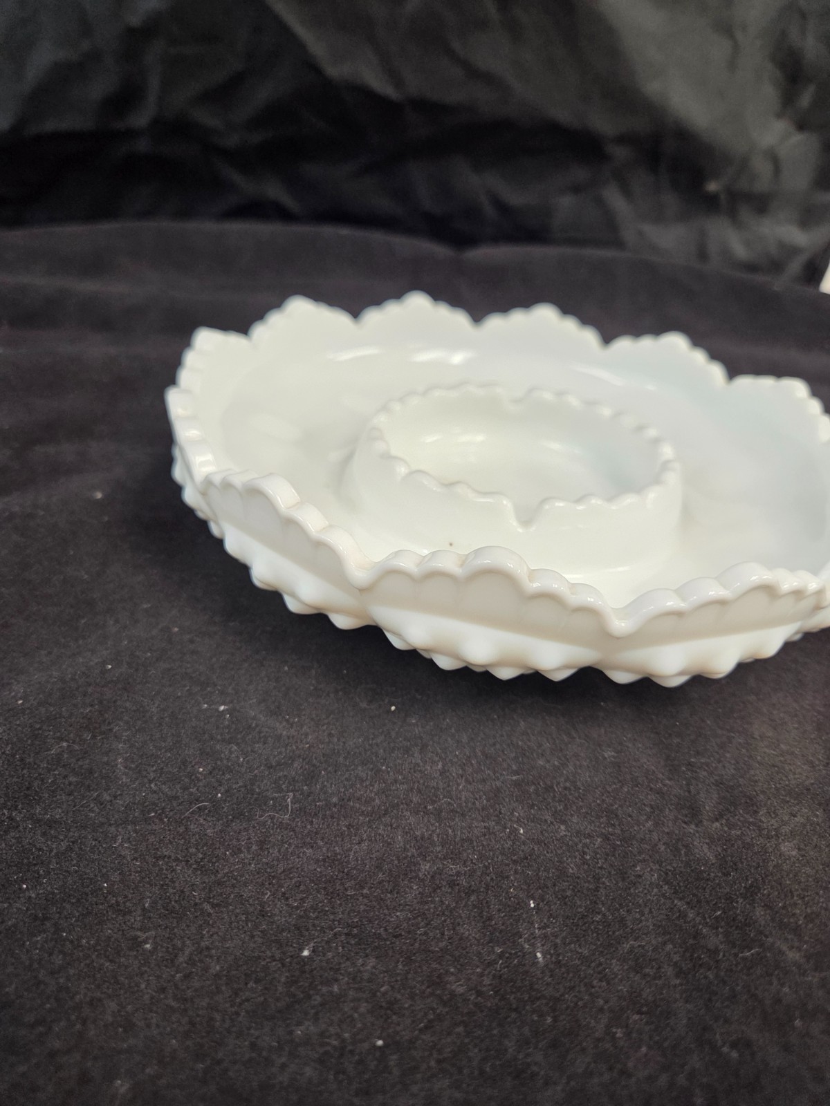 VTG Fenton White Milk Glass Hobnail 9 1/2″ Chip ‘N Dip/Candle Bowl #3748