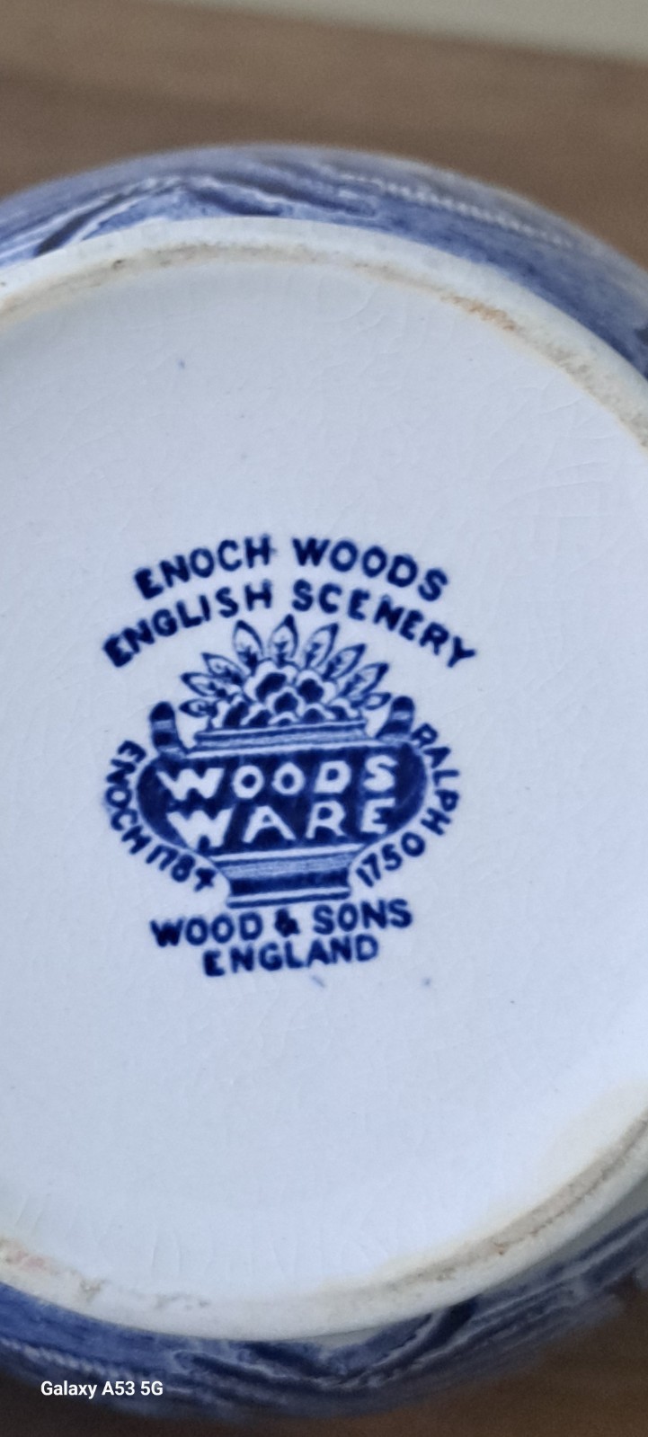 Vintage Woods Ware “English Scenery” Blue Transferware Cream Pitcher / Milk Jug