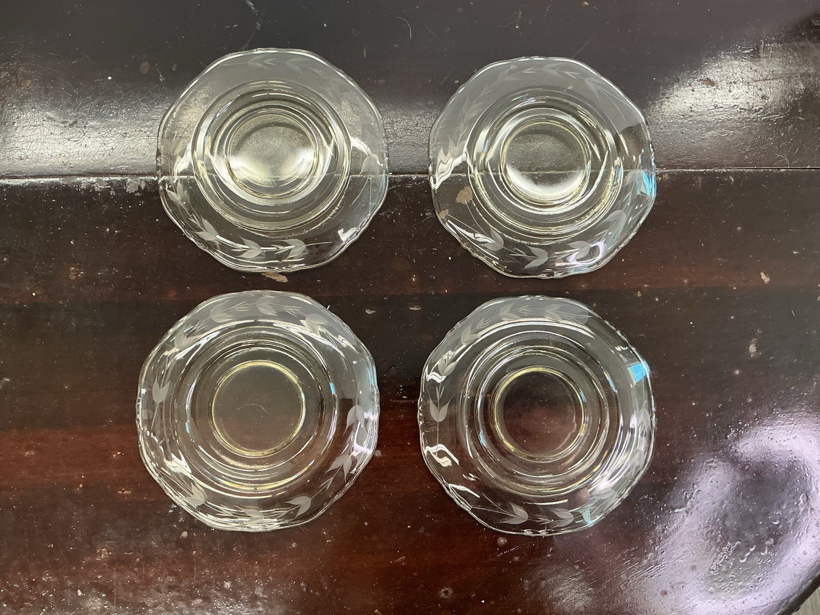 Etched Yellow Depresssion Glass Set Of 5 Cups And 7 Saucers