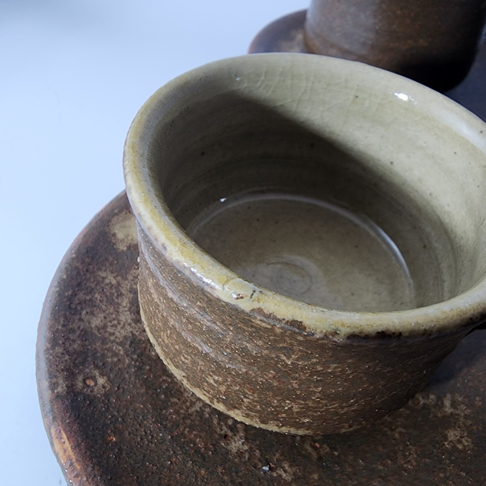 4 Vintage Japan Bizen Ware Pottery Tea Cups Saucers