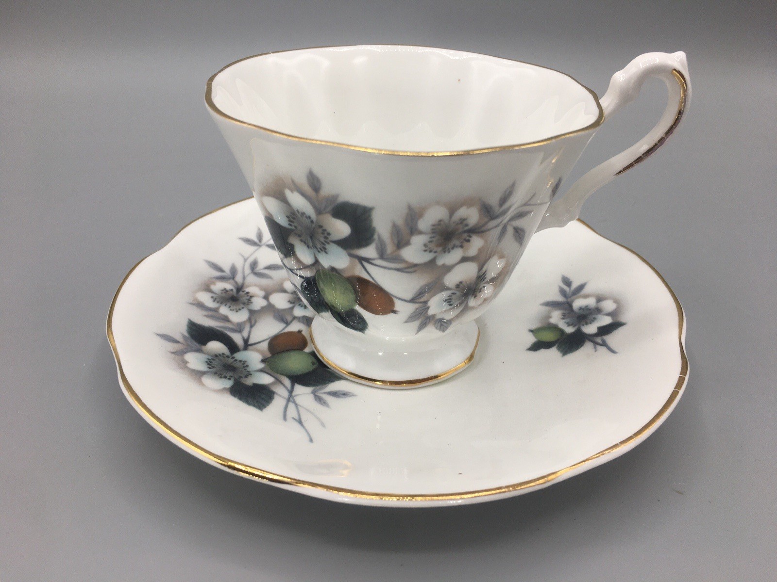 Wildflower Royal Dover Bone China White Floral Teacup & Saucer Vintage England