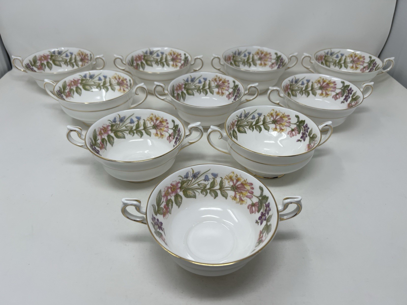 Royal Albert Bone China Paragon Country Lane 1963 Double Handle Cream Soup Bowls