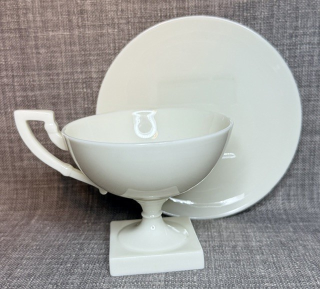 Lenox American Belleek Cup and Saucer Art Deco Style, Ivory Bone China
