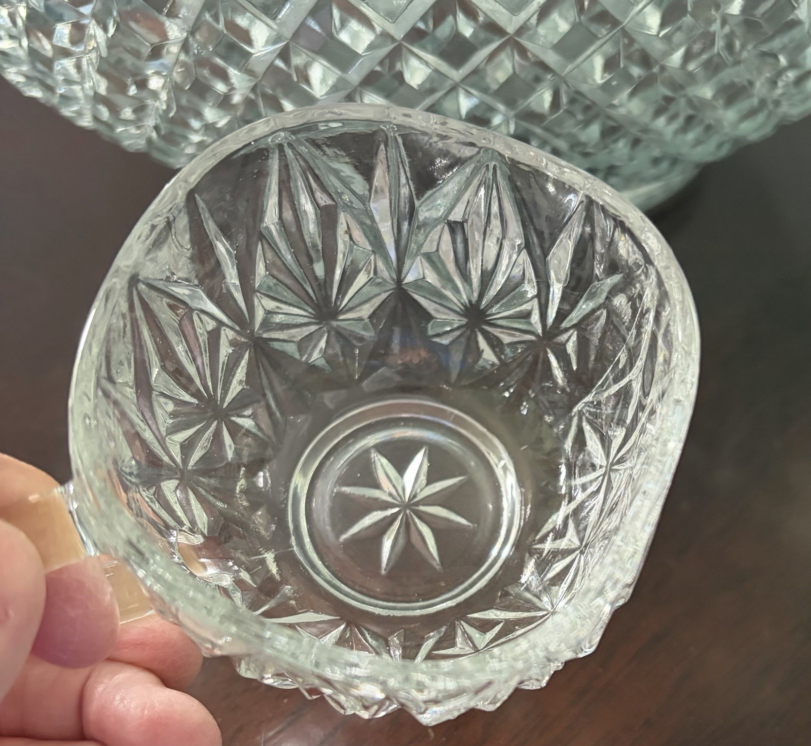 Vintage LE Smith Glass Pineapple/Fan Cut Punch Bowl w/21 Cups Set