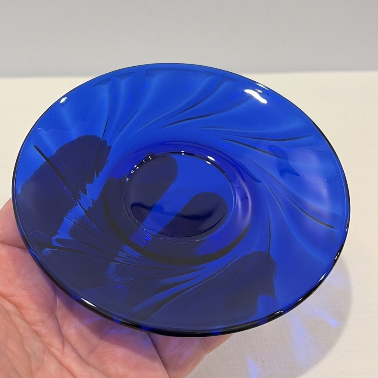 Vintage Saucer Plate 5-1/4″ Rivage Cobalt Blue by Duralex Swirl Design France