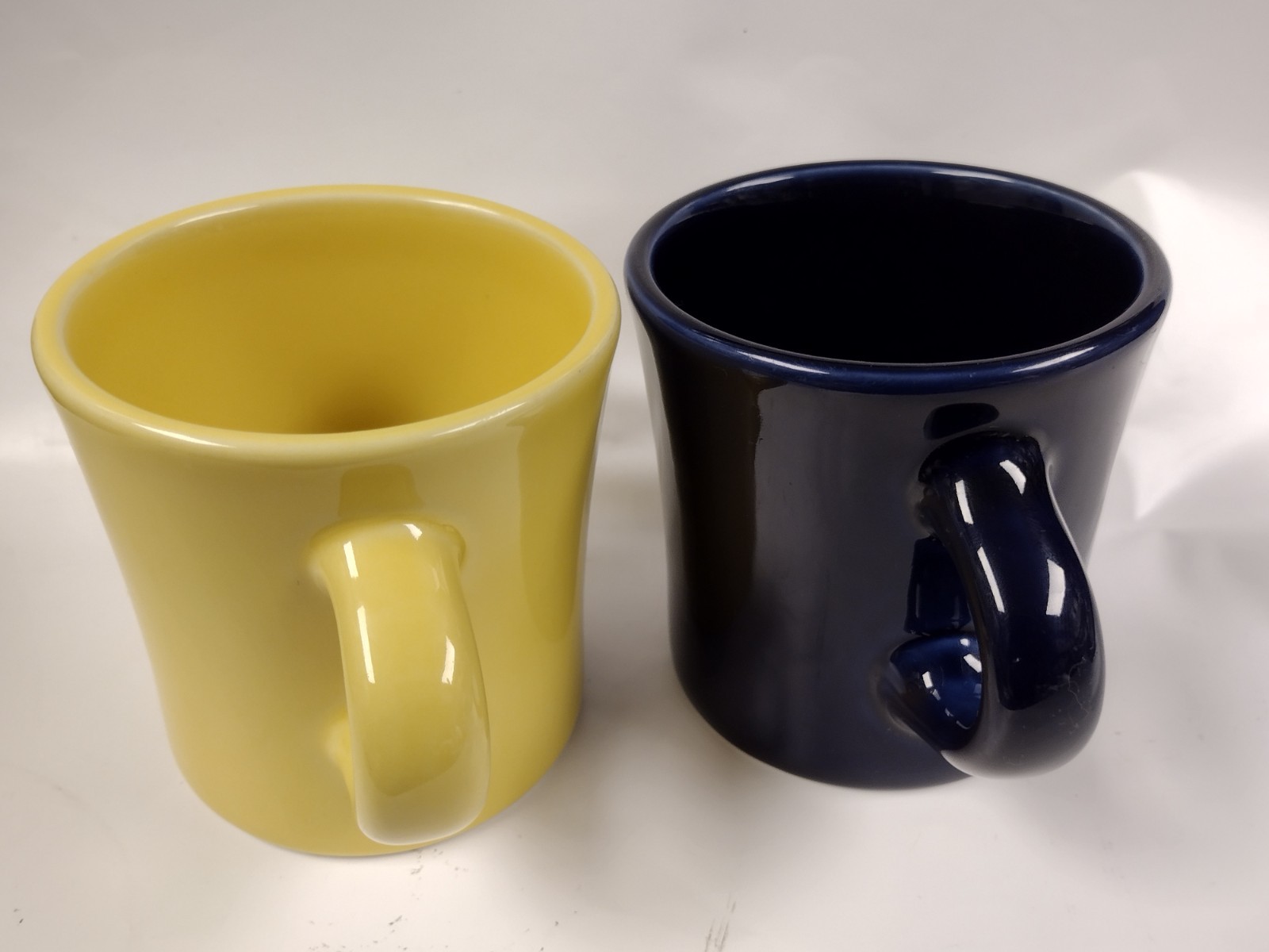 Pair of Homer Laughlin Yellow & Cobalt Blue Vintage Diner 10Oz Coffee Mugs USA