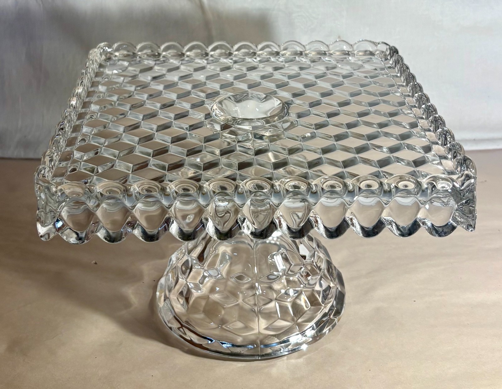 Fostoria Crystal American 10 1/4″ Square Pedestal Cake Stand