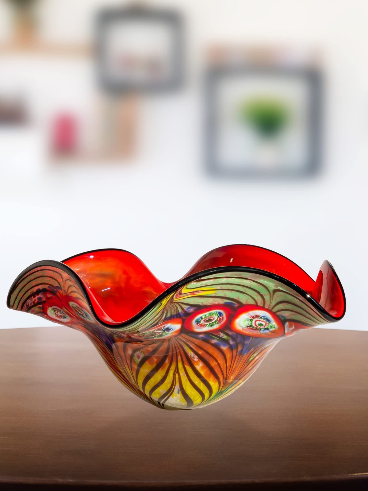 Hand Blown Art Glass Bowl, Multicolor Decorative Centerpiece, Unique Home Decor
