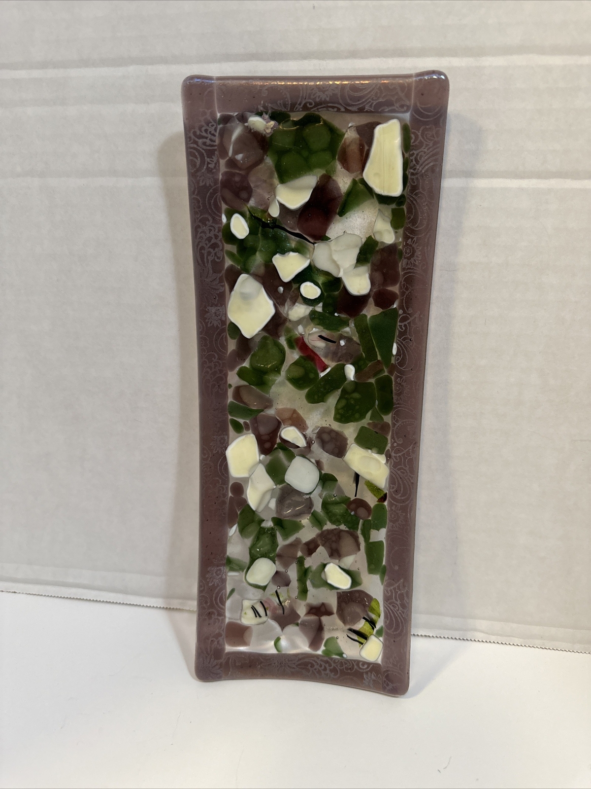 Fused Dichroic Studio Art Glass Trinket Dish Contemporary Signed 11.5”