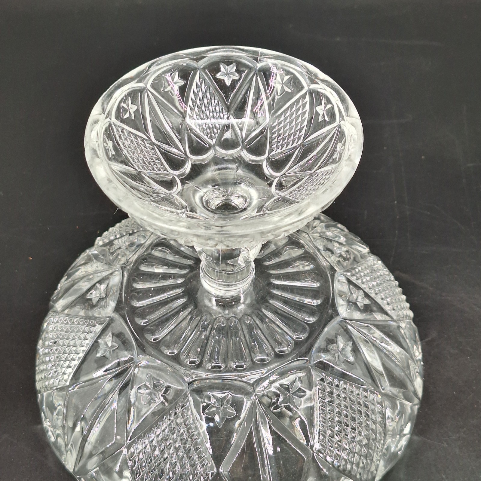 EAPG Ohio Flint Glass Co #488 Diamond Compote Foot Candy Dish Vintage