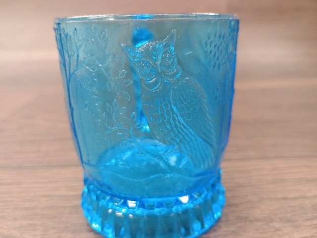 Bryce Bro’s Bird On A Branch 3-1/4″ Mug Blue Pressed Glass 1800’s #1302 BLUB11