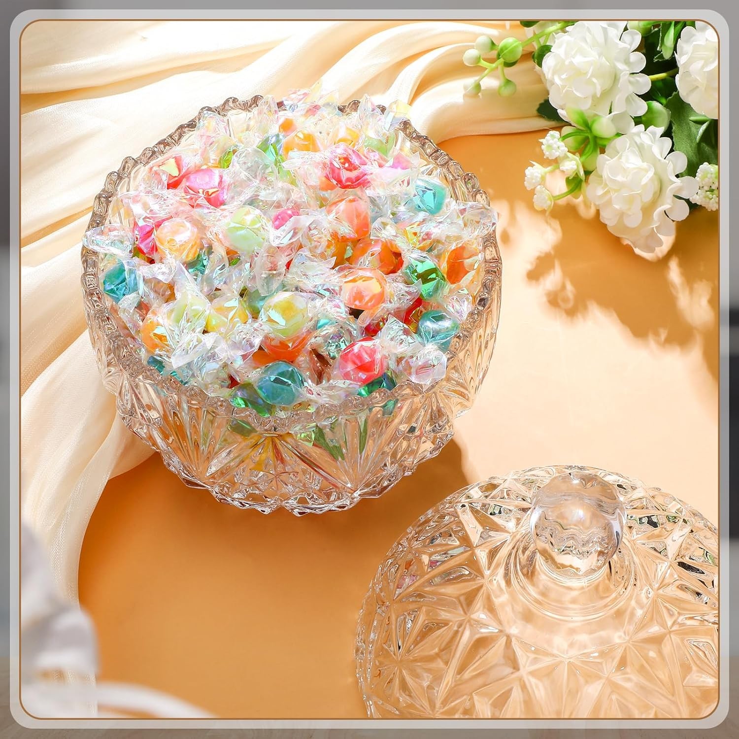 Large Glass Candy Dish with Lid 26 oz DoubleFill Crystal Candy Jar Canister