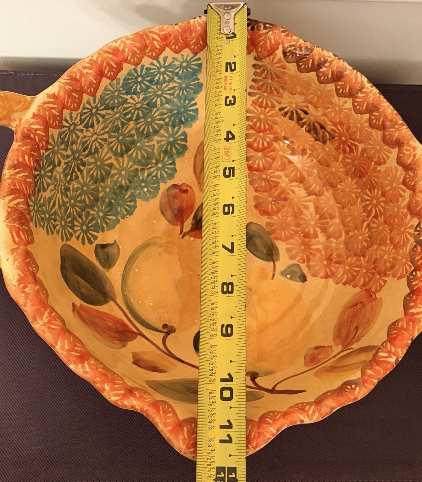 Vintage Italian Hand Painted Majolica Centerpiece Fruit Bowl Double Handle 14”
