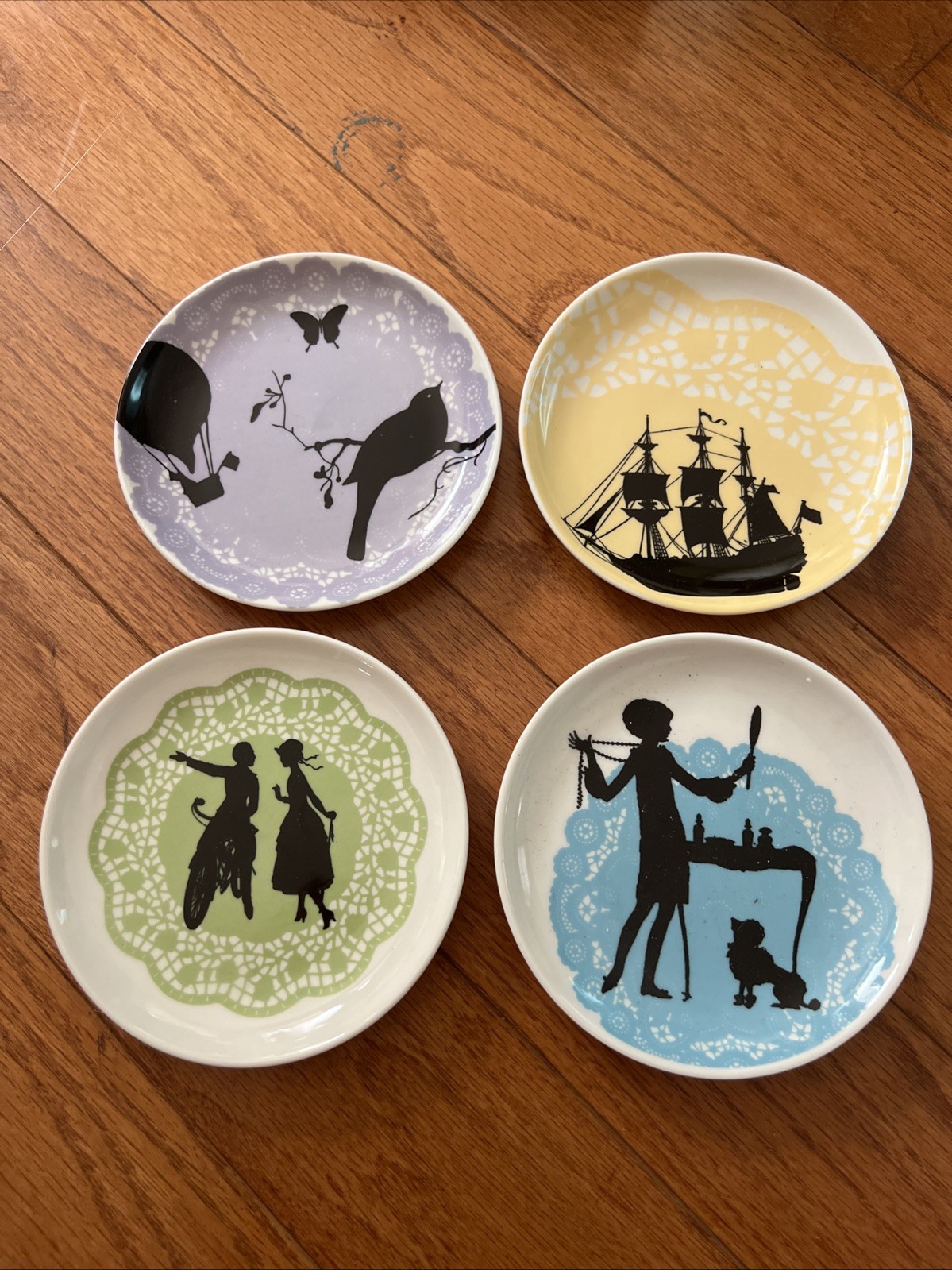 Victorian Silhouette Lace Small Ceramic Plates Set of 4 Trinket Dish