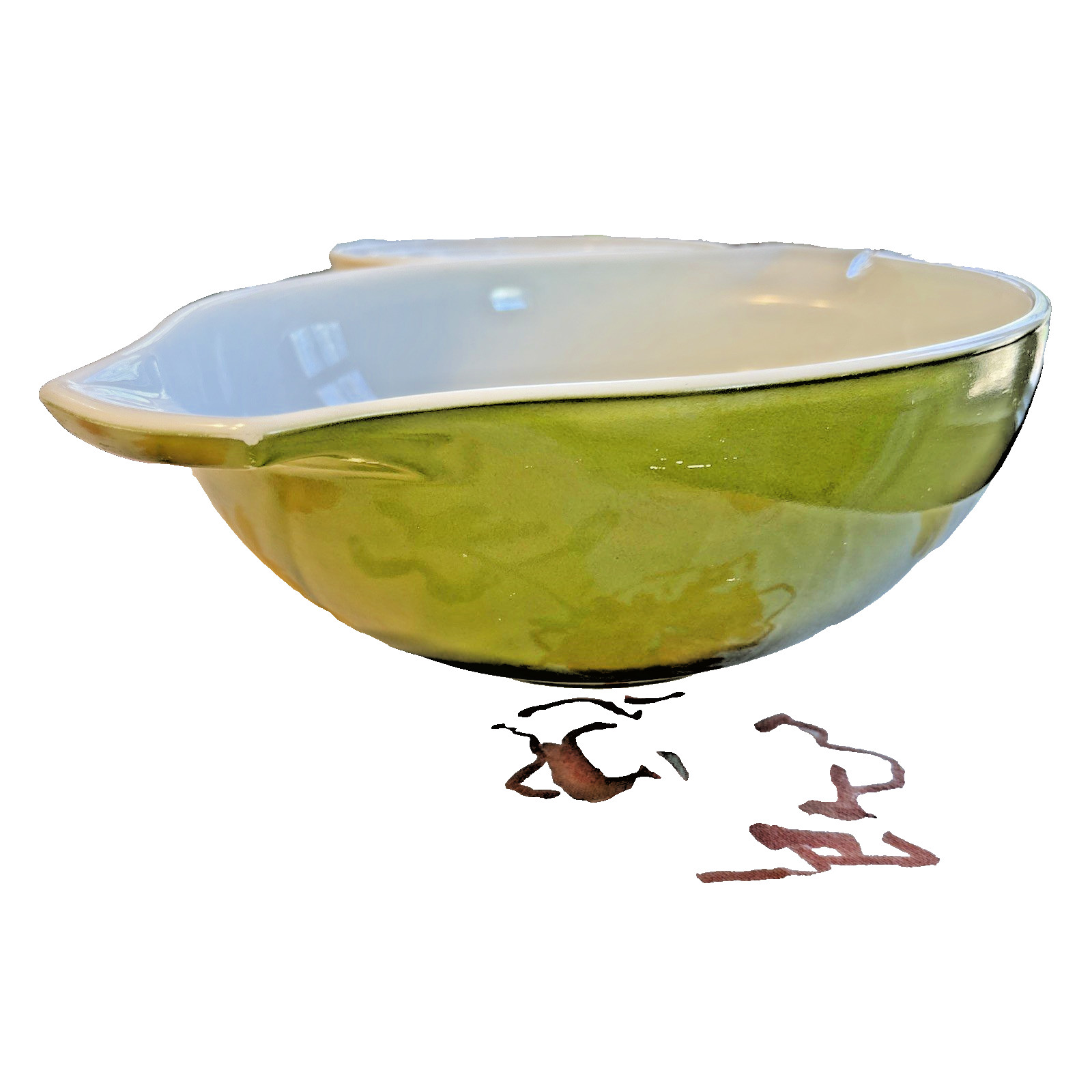 Vintage Pyrex Verde Olive Green #444 Mixing Bowl 4 Quart Cinderella Handles
