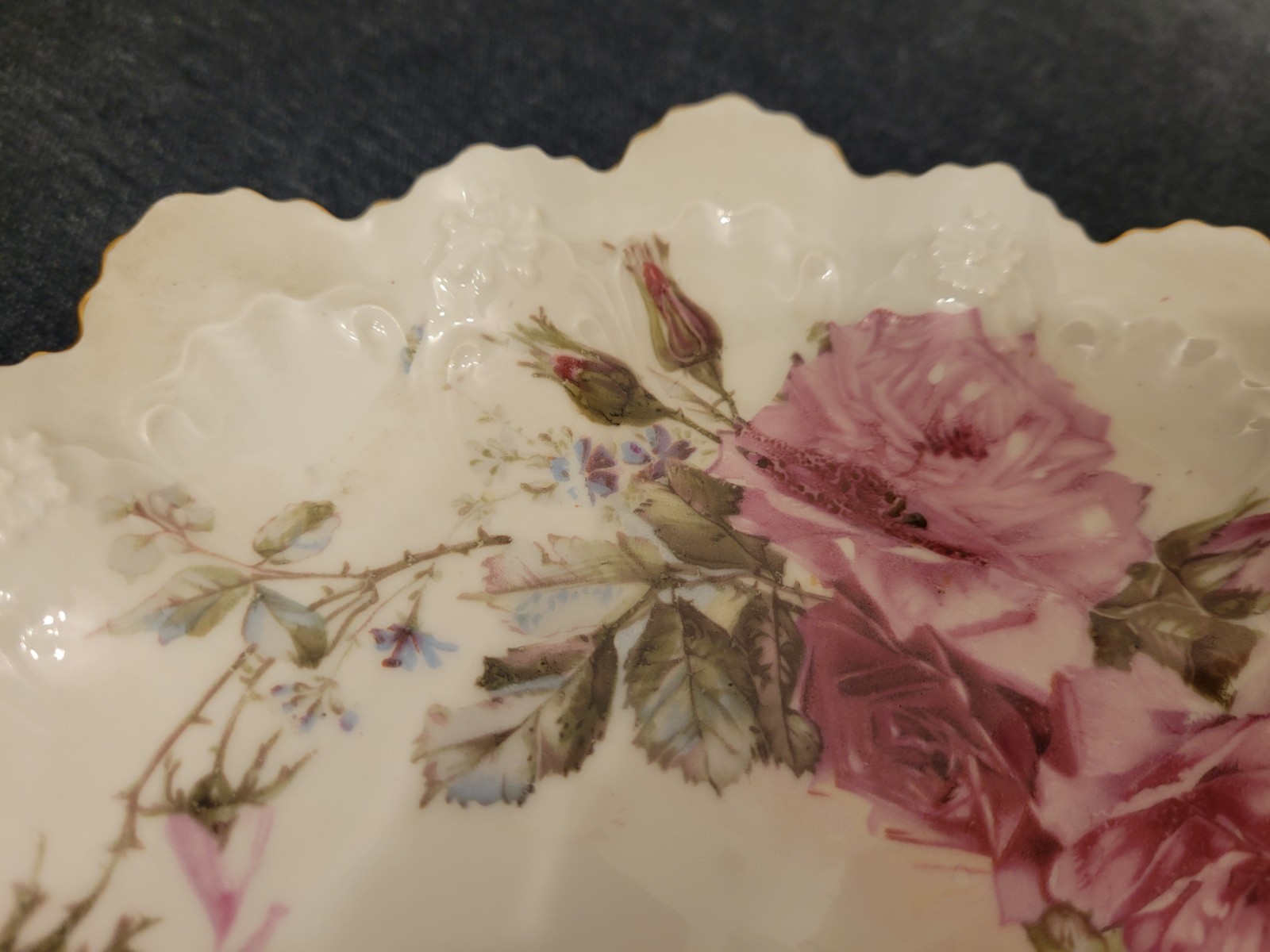RS Prussia Antique 9″ Porcelain Plate Scalloped Floral Pink Roses 2282