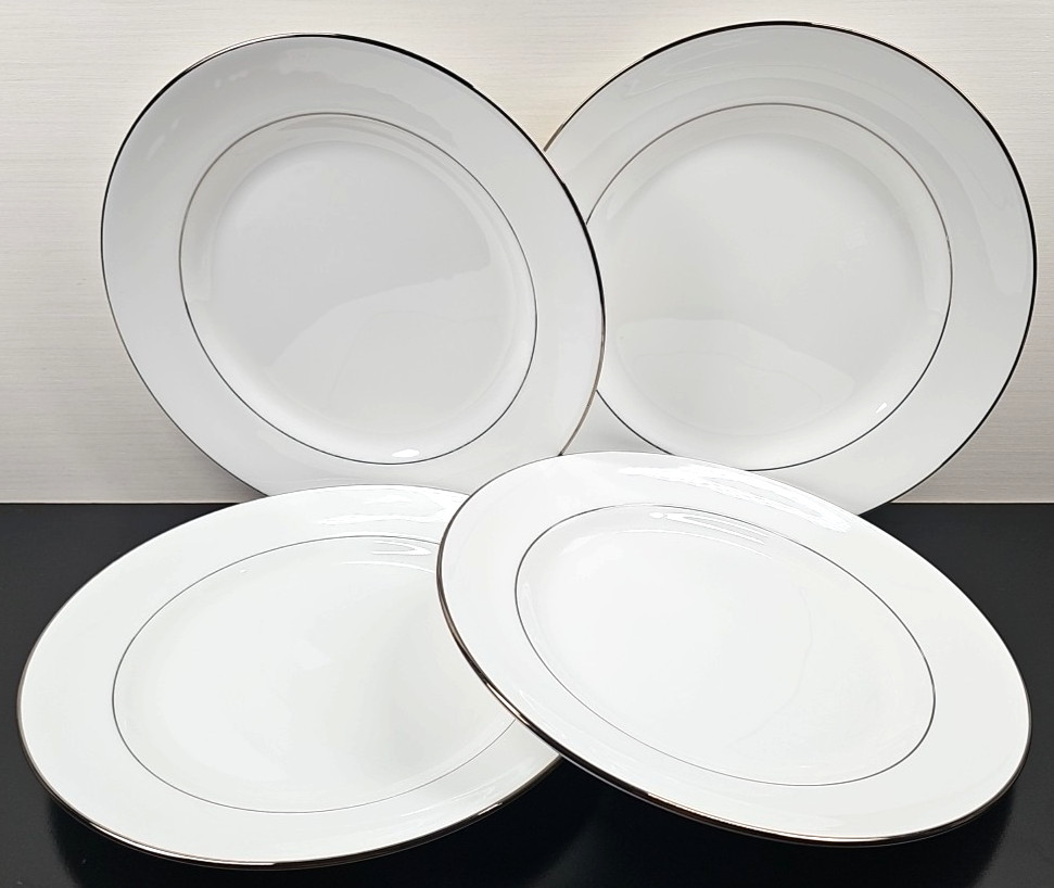 4 Lenox Continental Dining Platinum Dinner Plates Set Elegant Serving Dishes Lot