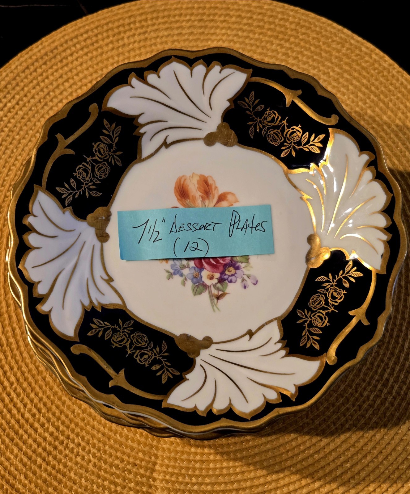 Echt Weimar Kobalt German Porcelain, 7 1/2″dessert plates set of 12 Never Used.