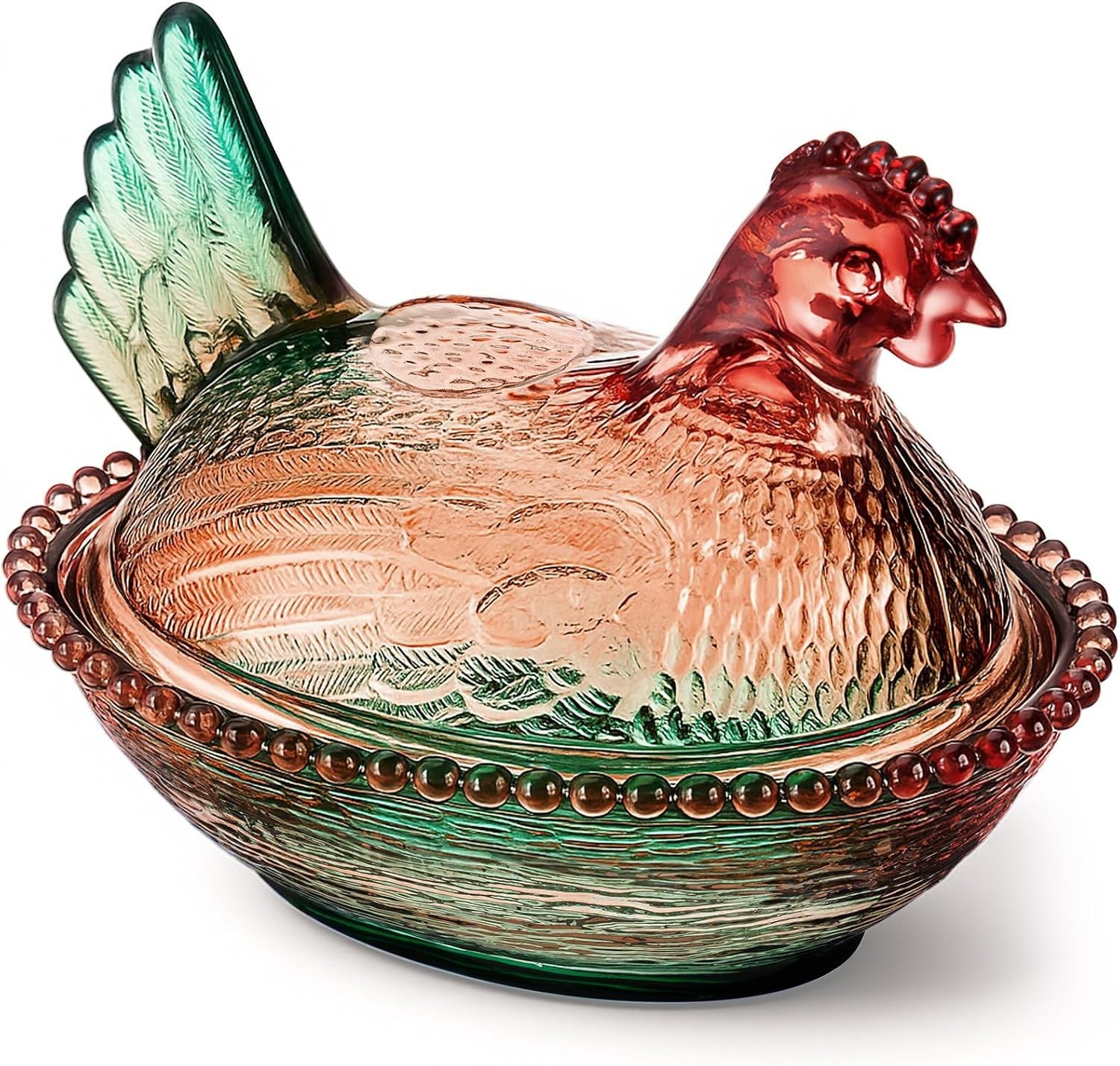 Vintage Style Glass Hen on Nest Candy Dish with Lid Crystal Pedestal Bowl Decor