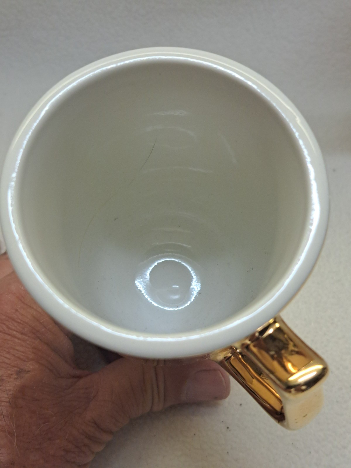 Hall China #1273 (2) 6 1/8″ Tall Pedestal Irish Coffee Mugs in Gold VGUC