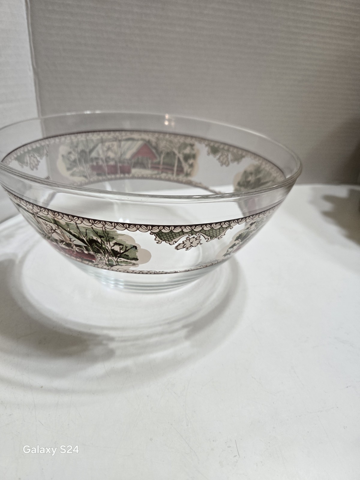Vintage JOHNSON BROTHERS ” The Friendly Village ” Covered Bridge Scene Glass…