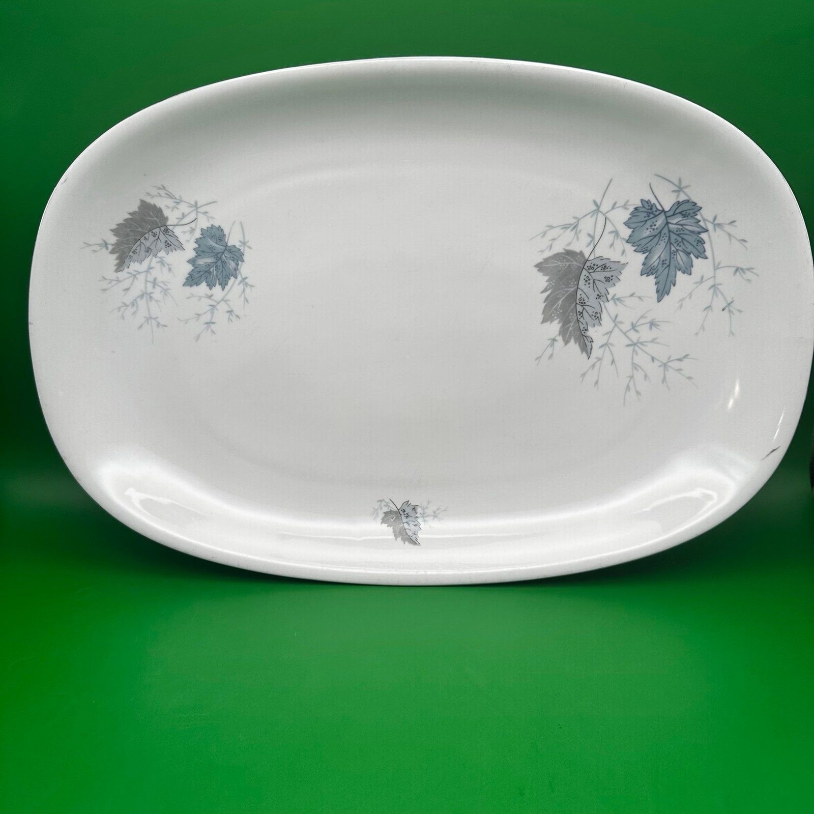 Vintage Forest Fine China Windward Platter 14″ Oval Blue Gray Leaf W. Germany