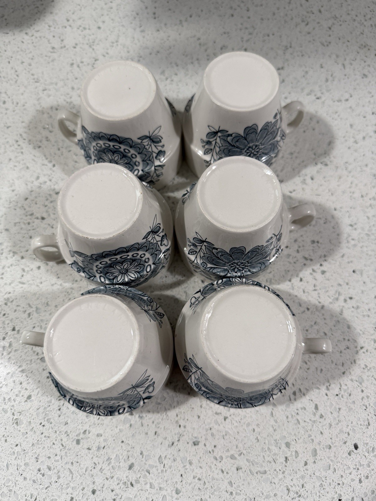 Parker Brothers Ltd Offbeat Blue White Royal Tudor Tea Cups Stackable Set Of 6