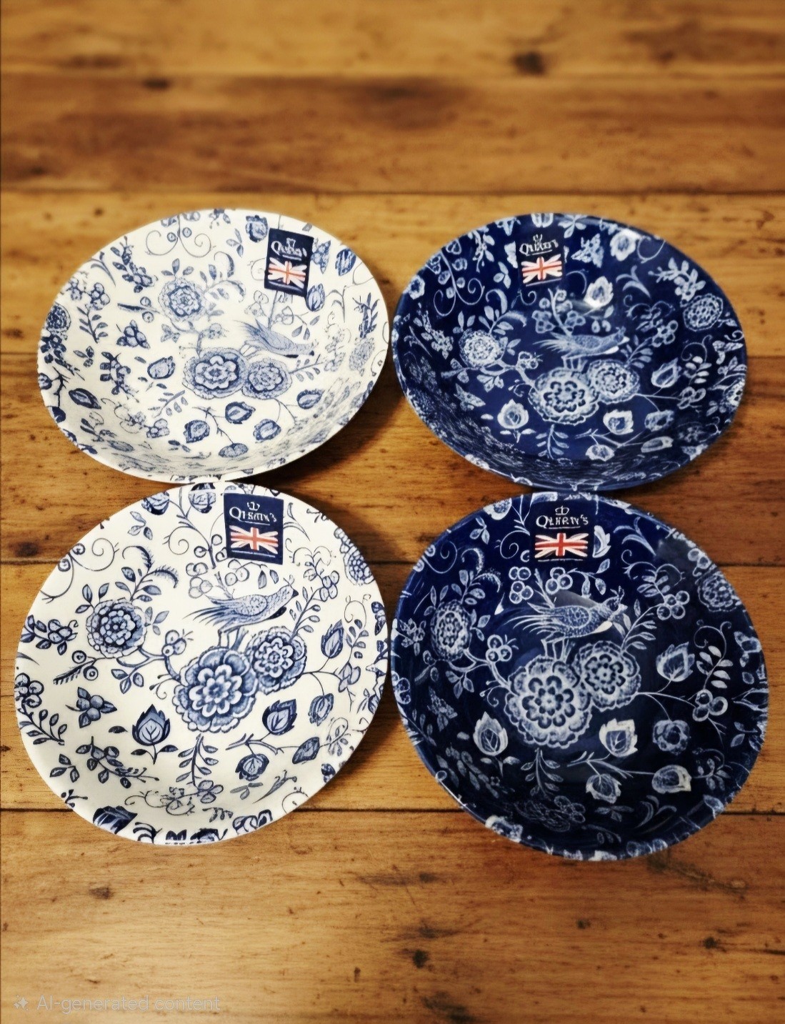 Queen’s by Churchill Nankin blue and white bird floral bowls made in England….