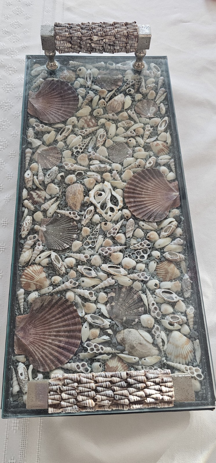 Shell handmade art rectangular glass tray, “close to the sea”💦