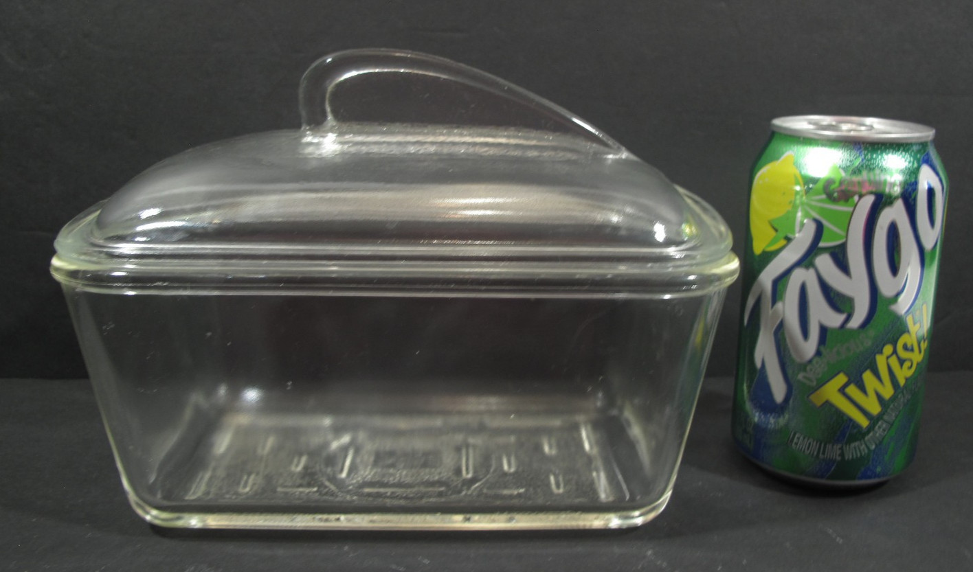 VTG Glasbake With Fin Lid~Clear Refrigerator Dish Made In USA 8 x 5 x 5.5 in
