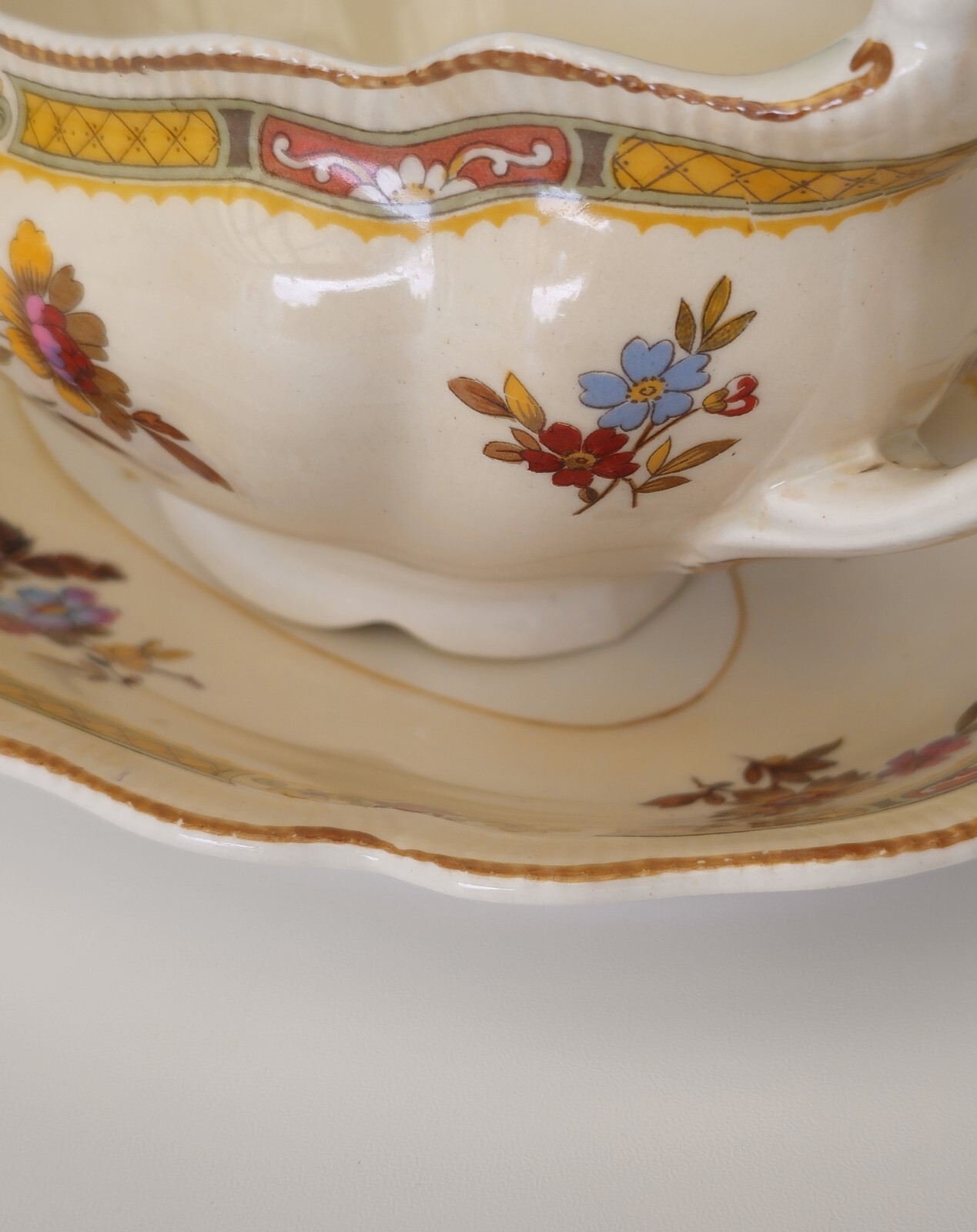 Gravy Boat & Plate Old Staffordshire Pareek Rouen By Johnson Bros 1920s Antique
