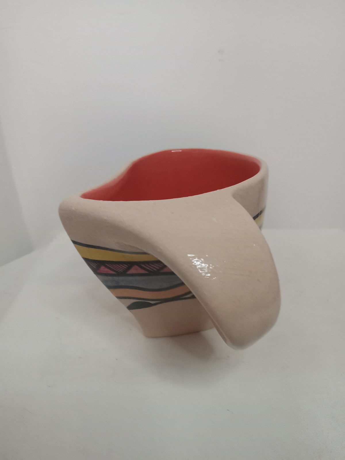 Hand Made Taller Gallina Ceramic Striped Art Pottery Mug Asymmetrical Uruguay
